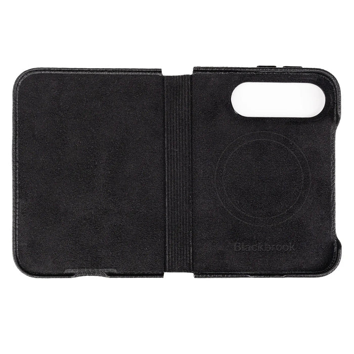 Classic Leather Folio Wallet Case for iPhone Duo, Pebble Black - BlackBrook Case