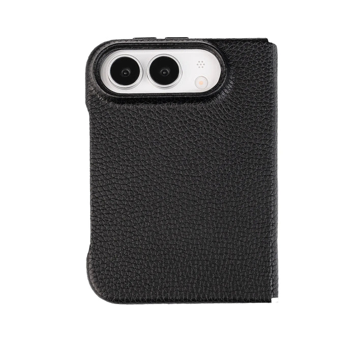 Classic Leather Folio Wallet Case for iPhone Duo, Pebble Black - BlackBrook Case