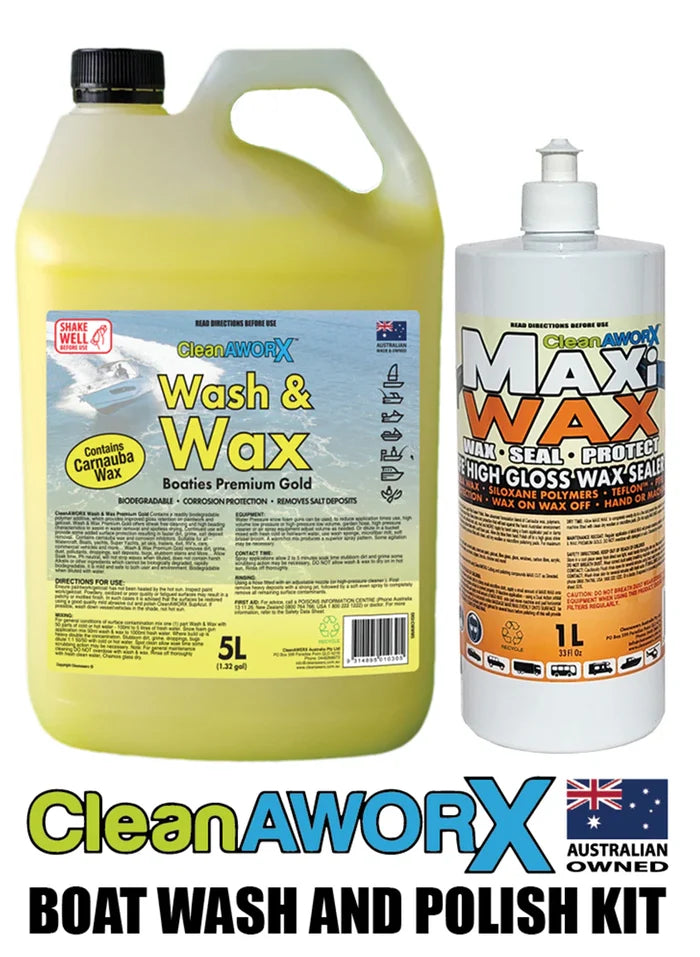 CLEANAWORX Boat Wash Boat Polish Kit, 5l Wash and Wax, 1 Litre Boat Polish Maxi Wax