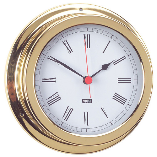 Clock With Roman Numerals - Polished Brass - 120mm - Bosuns Boat