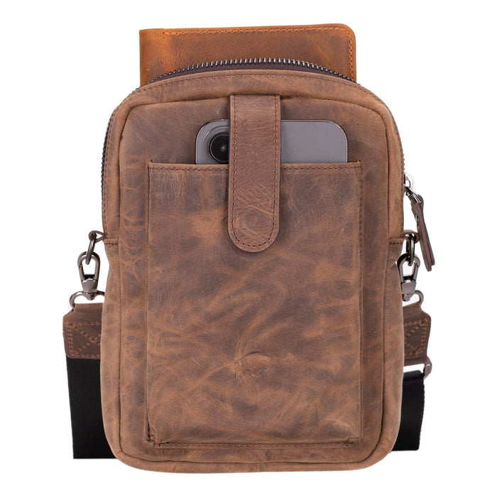 Dillon Full‑Grain Leather Crossbody Bag – Distressed Coffee - BlackBrook Case