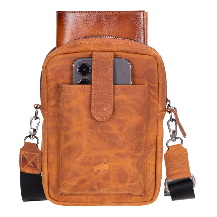 Dillon Full‑Grain Leather Crossbody Bag – Golden Brown - BlackBrook Case