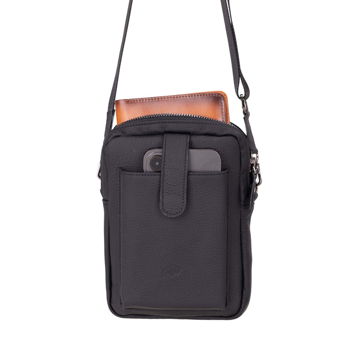 Dillon Full‑Grain Leather Crossbody Bag – Pebble Black - BlackBrook Case