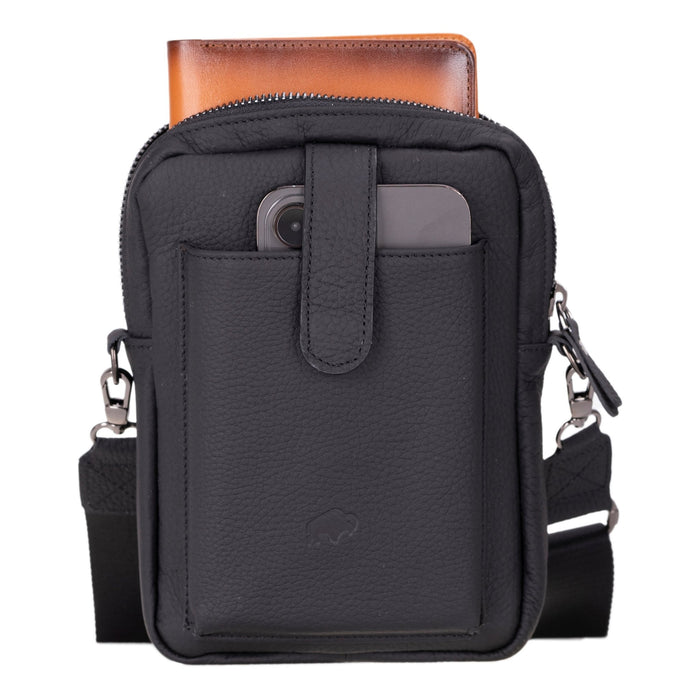 Dillon Full‑Grain Leather Crossbody Bag – Pebble Black - BlackBrook Case