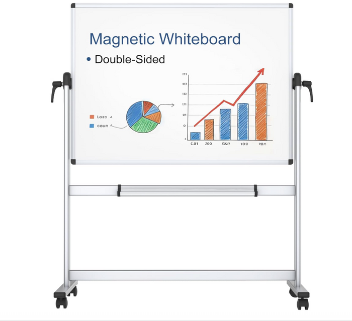 Double Sided Mobile Whiteboard 120x90cm Magnetic Rotating Stand Aluminium-59
