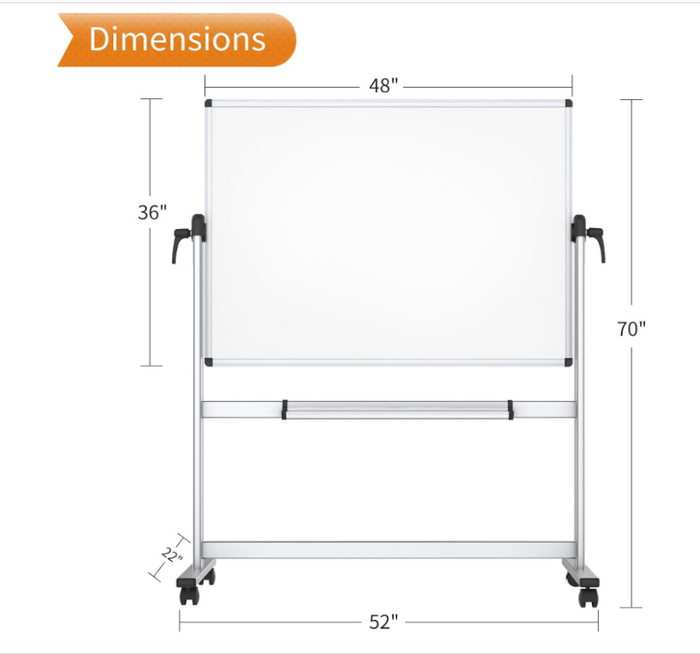 Double Sided Mobile Whiteboard 120x90cm Magnetic Rotating Stand Aluminium-59