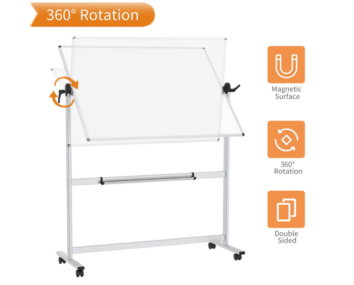 Double Sided Mobile Whiteboard 120x90cm Magnetic Rotating Stand Aluminium-59