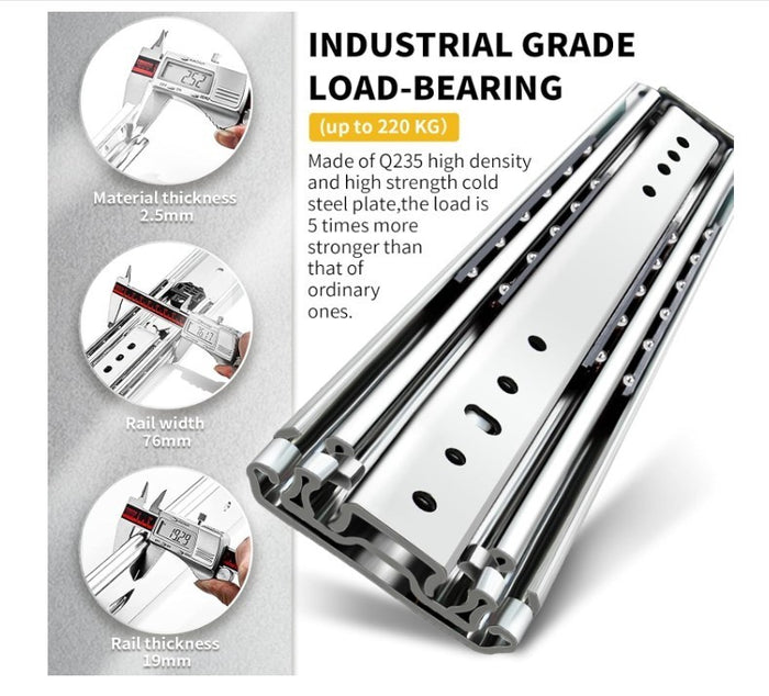 Drawer Runners Heavy Duty Ball Bearing Full Extension 209kg lock 750mm -302