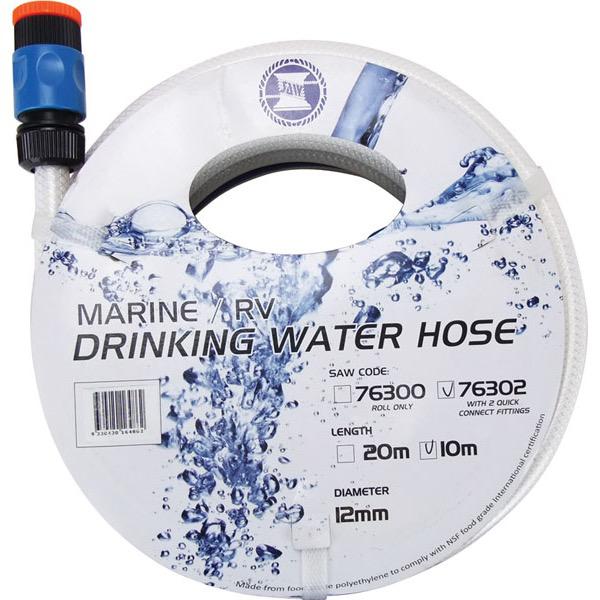 Drinking Water Hose w/ 2 PVC Quick Connect Fittings - 12mm x 10m - Per Roll - Bosuns Boat
