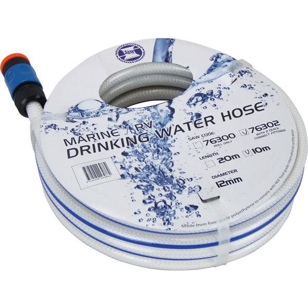 Drinking Water Hose w/ 2 PVC Quick Connect Fittings - 12mm x 10m - Per Roll - Bosuns Boat