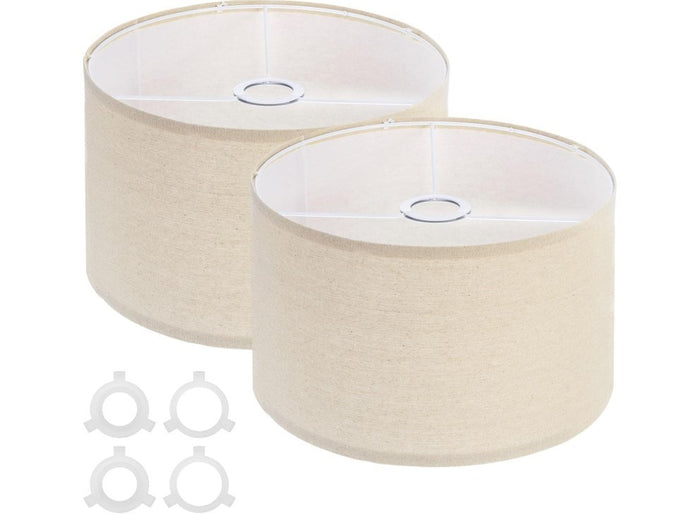 Drum Lampshades Set of 2 Linen Cream Easy Assembly Lamp Shades-293