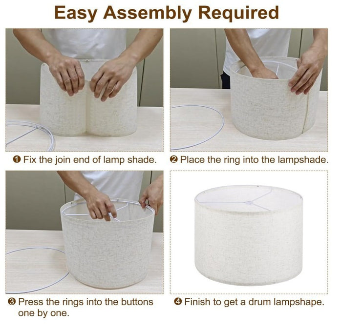 Drum Lampshades Set of 2 Linen Cream Easy Assembly Lamp Shades-293
