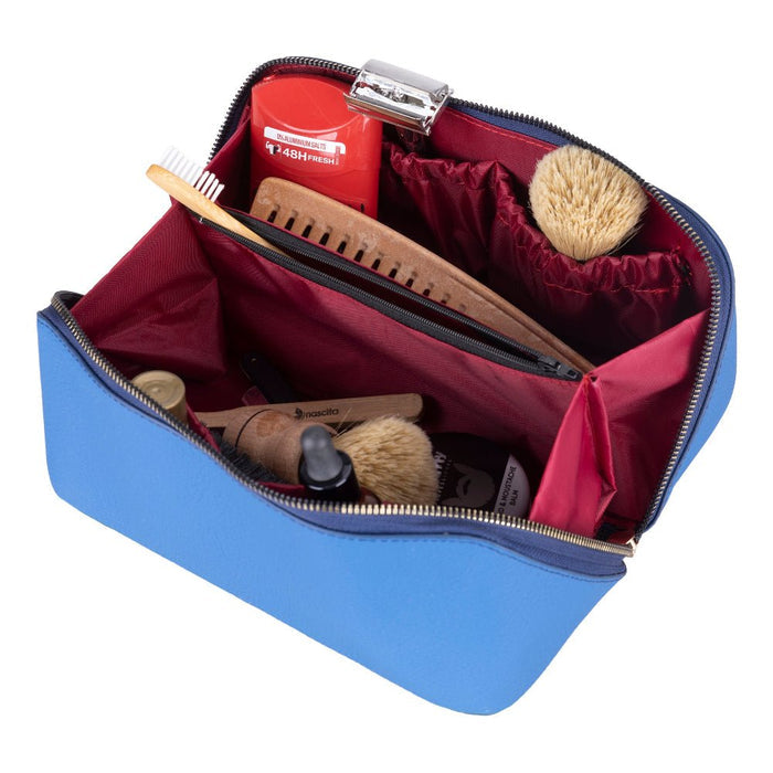 Ella Full‑Grain Leather Makeup Bag, Blue - BlackBrook Case