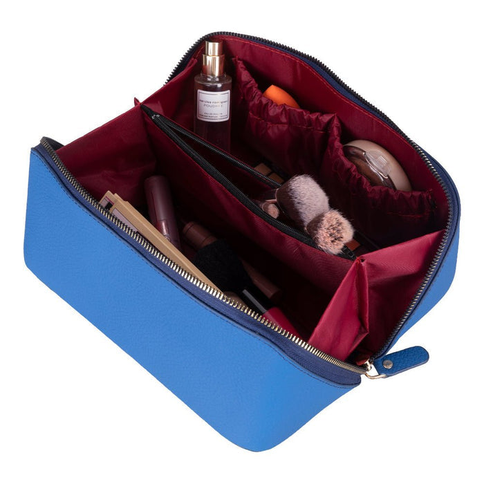 Ella Full‑Grain Leather Makeup Bag, Blue - BlackBrook Case