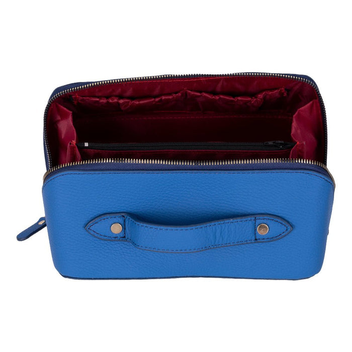 Ella Full‑Grain Leather Makeup Bag, Blue - BlackBrook Case