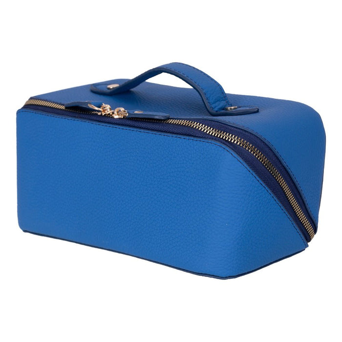 Ella Full‑Grain Leather Makeup Bag, Blue - BlackBrook Case