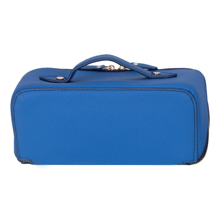Ella Full‑Grain Leather Makeup Bag, Blue - BlackBrook Case