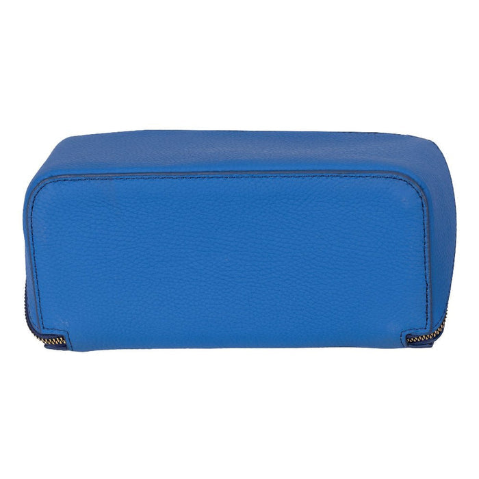 Ella Full‑Grain Leather Makeup Bag, Blue - BlackBrook Case