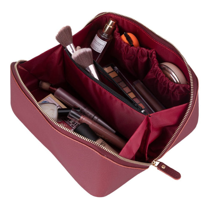Ella Full‑Grain Leather Makeup Bag, Bordeaux - BlackBrook Case
