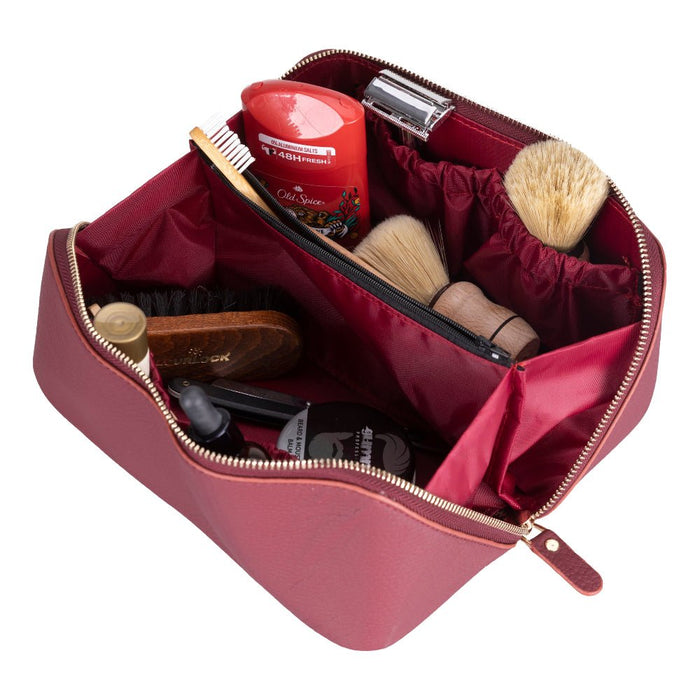 Ella Full‑Grain Leather Makeup Bag, Bordeaux - BlackBrook Case