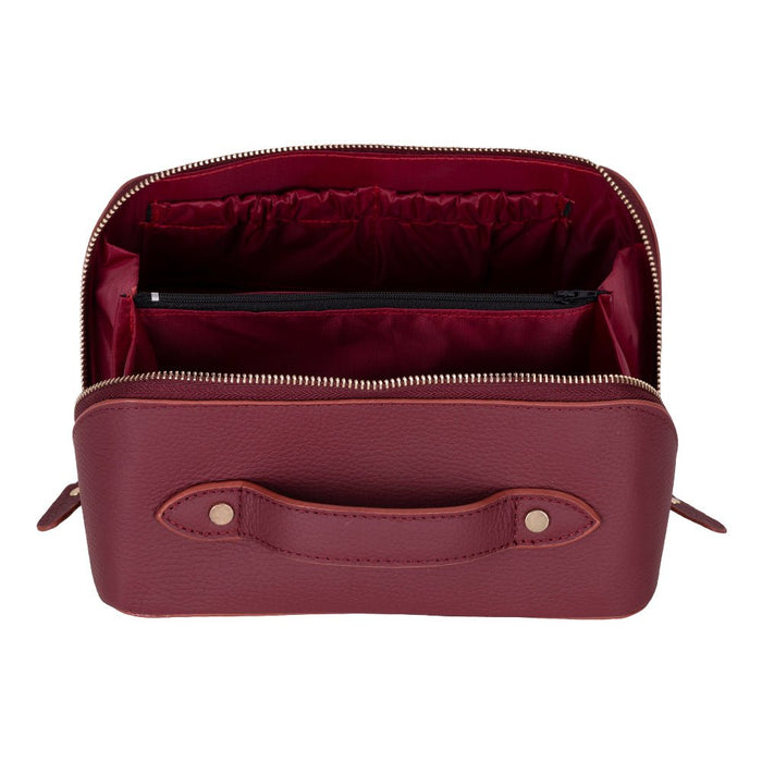 Ella Full‑Grain Leather Makeup Bag, Bordeaux - BlackBrook Case