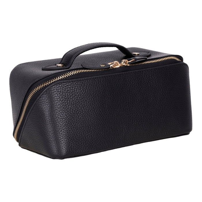 Ella Full‑Grain Leather Makeup Bag, Pebble Black - BlackBrook Case
