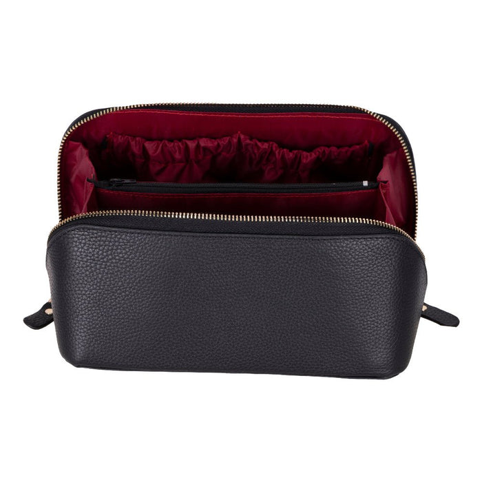 Ella Full‑Grain Leather Makeup Bag, Pebble Black - BlackBrook Case