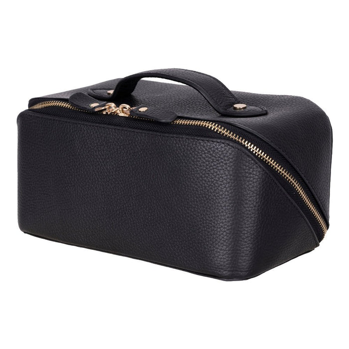 Ella Full‑Grain Leather Makeup Bag, Pebble Black - BlackBrook Case