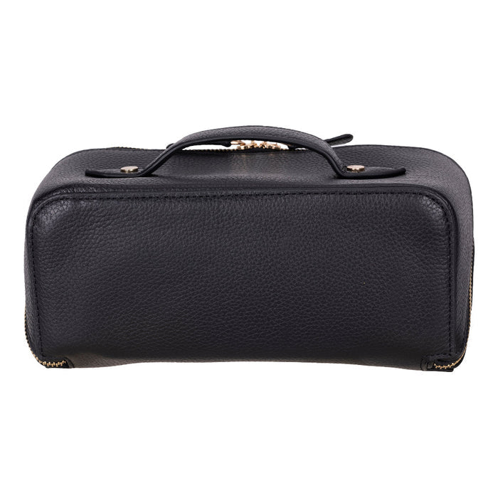 Ella Full‑Grain Leather Makeup Bag, Pebble Black - BlackBrook Case