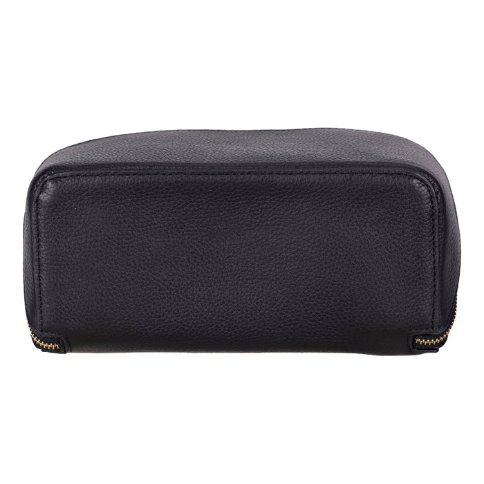 Ella Full‑Grain Leather Makeup Bag, Pebble Black - BlackBrook Case