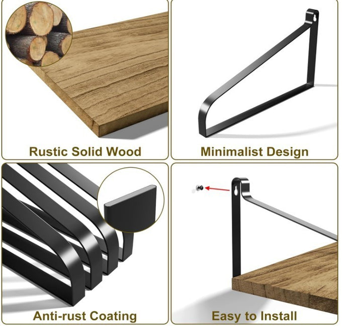 Floating Wall Shelves Rustic Wood Storage Kitchen Bathroom Bedroom-196
