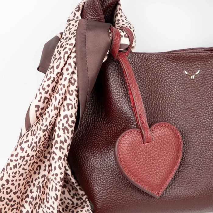 Full - Grain Leather Heart Bag Charm, Carobwood - BlackBrook Case