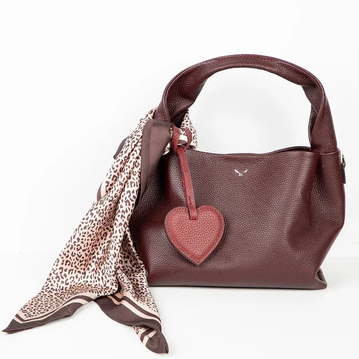 Full - Grain Leather Heart Bag Charm, Carobwood - BlackBrook Case