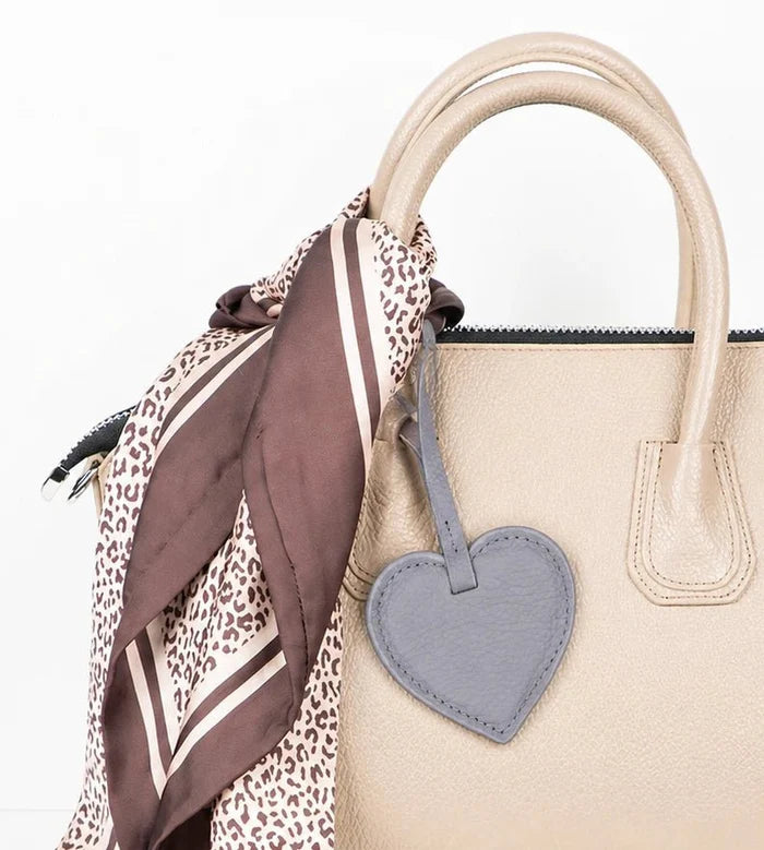 Full - Grain Leather Heart Bag Charm, Cement - BlackBrook Case