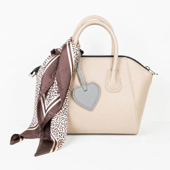 Full - Grain Leather Heart Bag Charm, Cement - BlackBrook Case