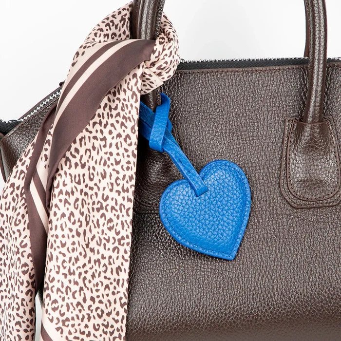 Full - Grain Leather Heart Bag Charm, Cerulean - BlackBrook Case