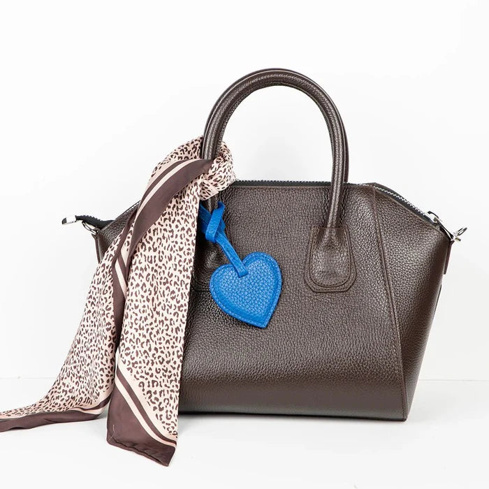 Full - Grain Leather Heart Bag Charm, Cerulean - BlackBrook Case