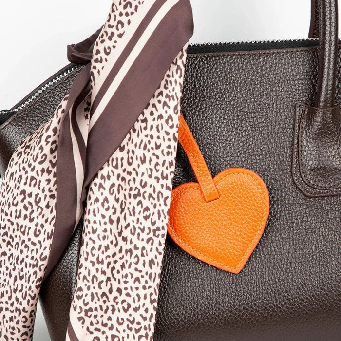 Full - Grain Leather Heart Bag Charm, Coral - BlackBrook Case
