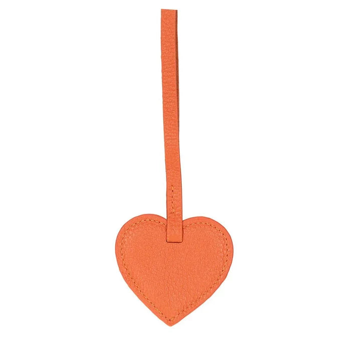 Full - Grain Leather Heart Bag Charm, Coral - BlackBrook Case
