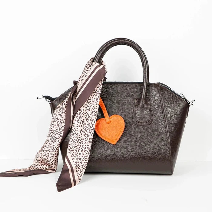Full - Grain Leather Heart Bag Charm, Coral - BlackBrook Case