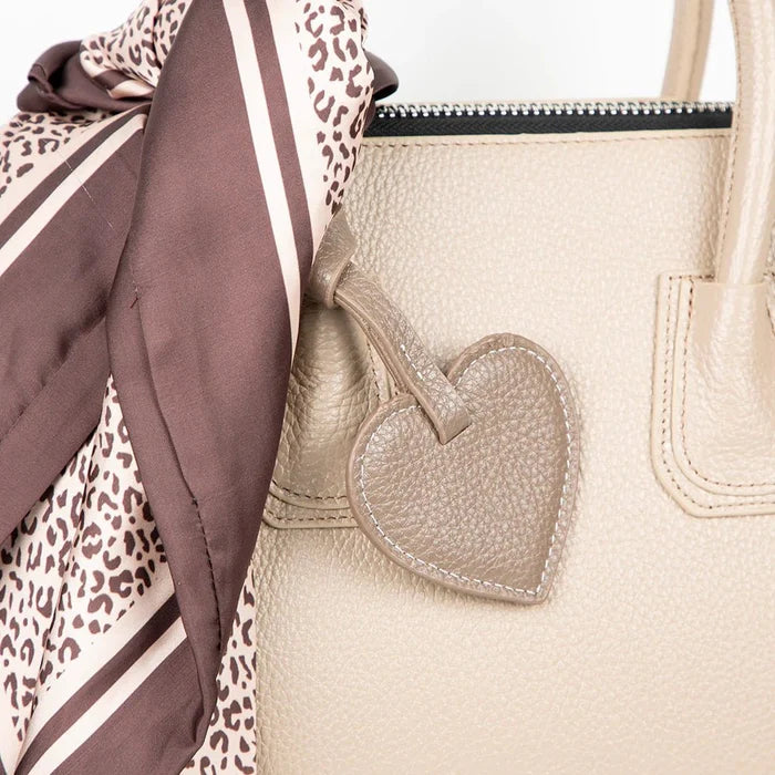 Full - Grain Leather Heart Bag Charm, Mink - BlackBrook Case