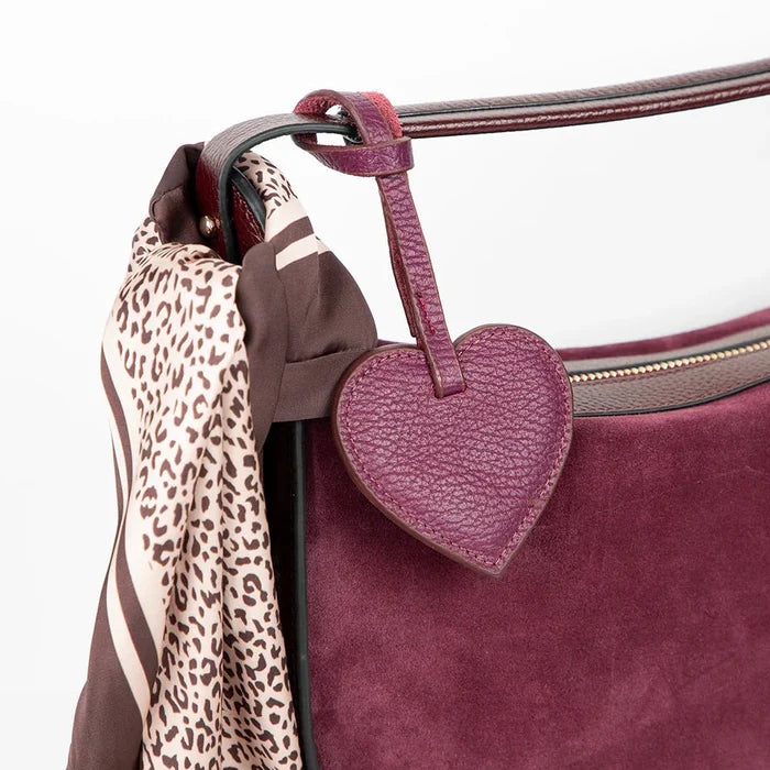 Full - Grain Leather Heart Bag Charm, Plum - BlackBrook Case