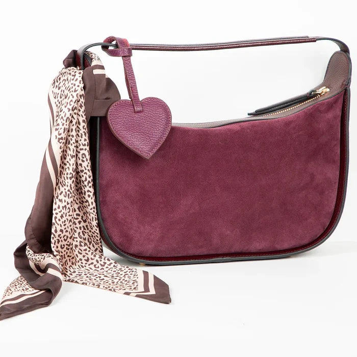Full - Grain Leather Heart Bag Charm, Plum - BlackBrook Case