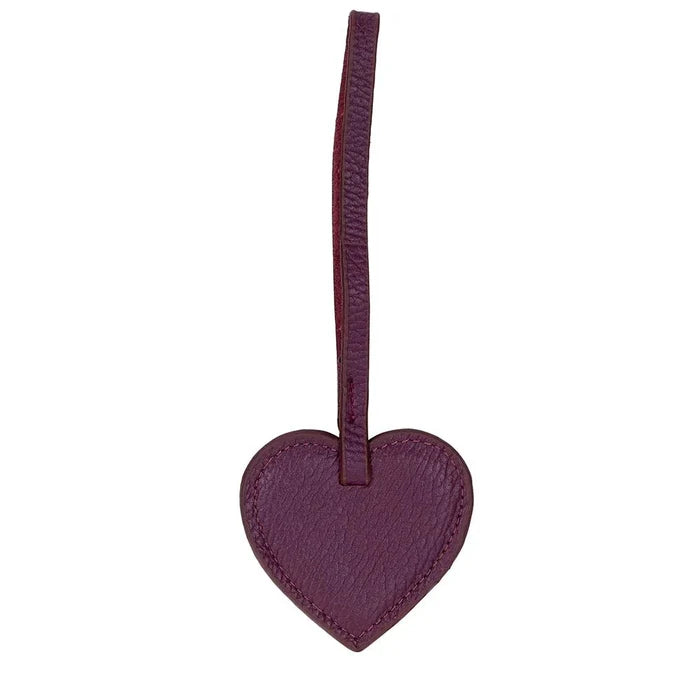 Full - Grain Leather Heart Bag Charm, Plum - BlackBrook Case
