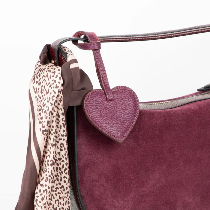Full - Grain Leather Heart Bag Charm, Plum - BlackBrook Case