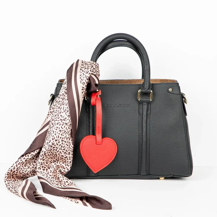 Full - Grain Leather Heart Bag Charm, Port - BlackBrook Case