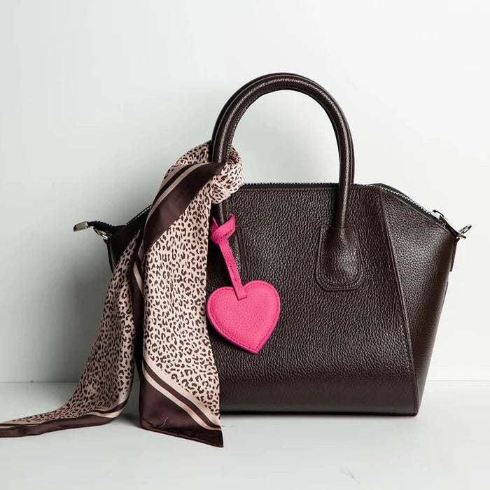Full - Grain Leather Heart Bag Charm, Rouge - BlackBrook Case