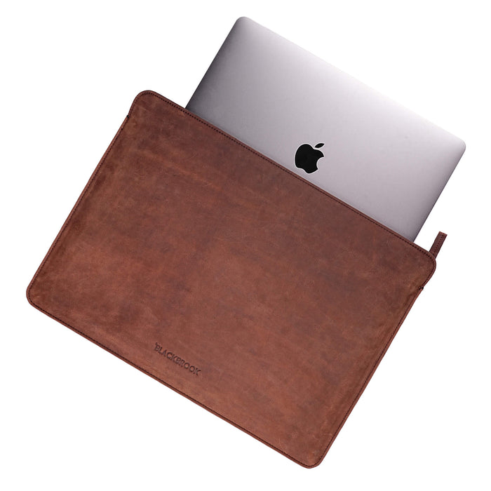 Full-Grain Leather MacBook Sleeve 15/16 inch in Distressed Coffee - BlackBrook Case