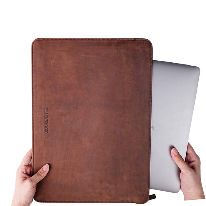 Full-Grain Leather MacBook Sleeve 15/16 inch in Distressed Coffee - BlackBrook Case