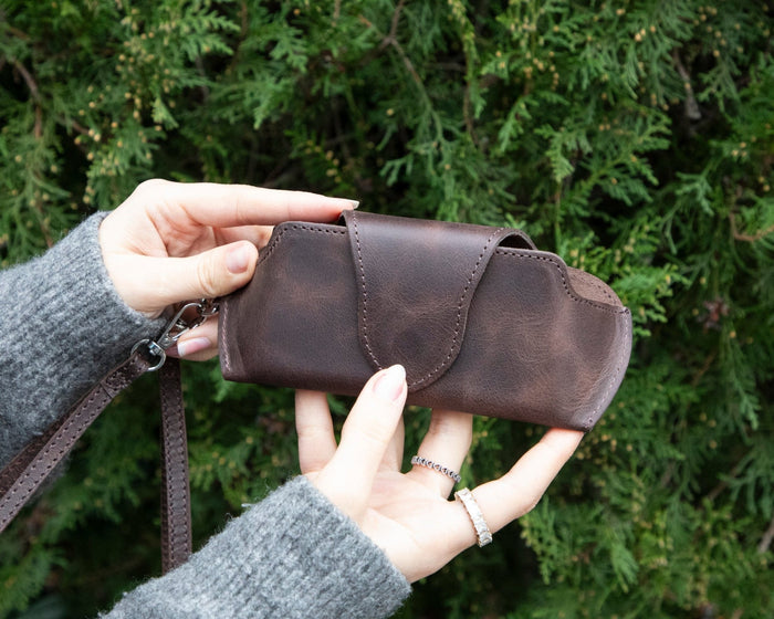Harbor Leather Eyewear Case, Dark Brown - BlackBrook Case